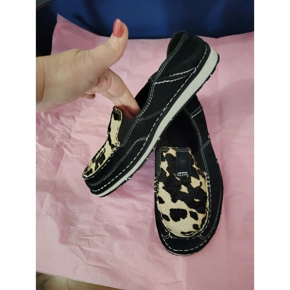 Ariat Cruiser Suede Black & White Hair On Shoes Womens Size 9 - Picture 6 of 8